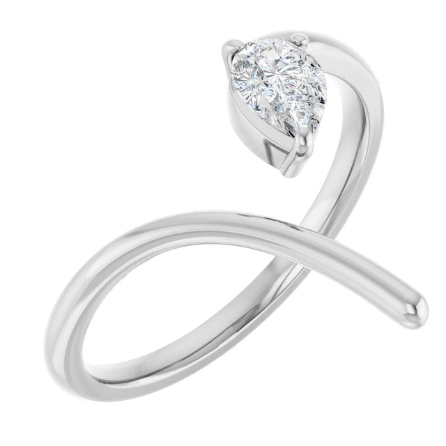 Platinum Pear Natural Diamond Negative Space Ring