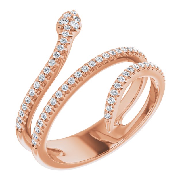 14K Gold Round Natural Diamond Snake Ring - Rose Gold