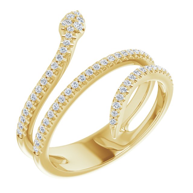 14K Gold Round Natural Diamond Snake Ring - Yellow Gold
