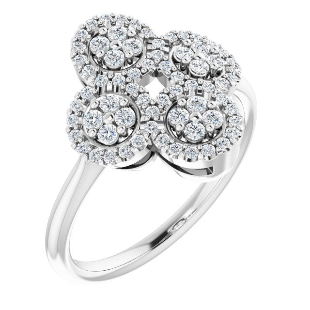 14K Gold Round Natural Diamond Clover Ring – 1.5mm Stones - White Gold