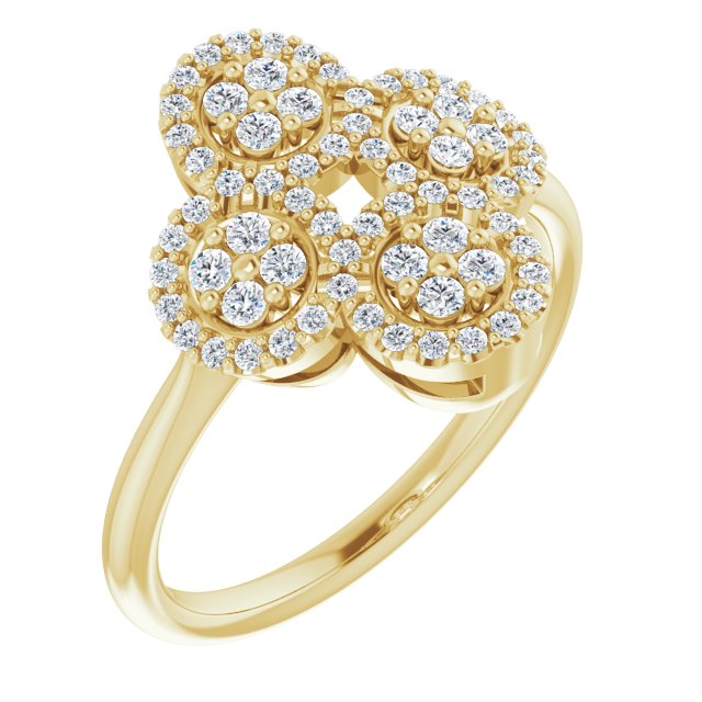 14K Gold Round Natural Diamond Clover Ring – 1.5mm Stones - Yellow Gold