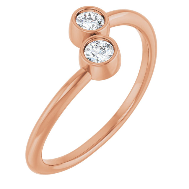 14K Gold Round Natural White Sapphire Two-Stone Ring - Rose Gold