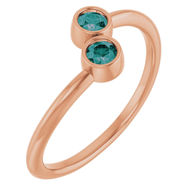14K Gold Round Lab-Grown Alexandrite Two-Stone Ring - Rose Gold