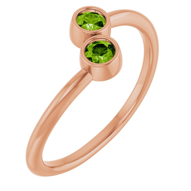 14K Gold Round Natural Peridot Two-Stone Ring - Rose Gold
