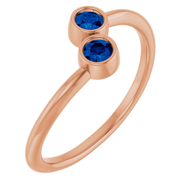 14K Gold Round Lab-Grown Blue Sapphire Two-Stone Ring - Rose Gold