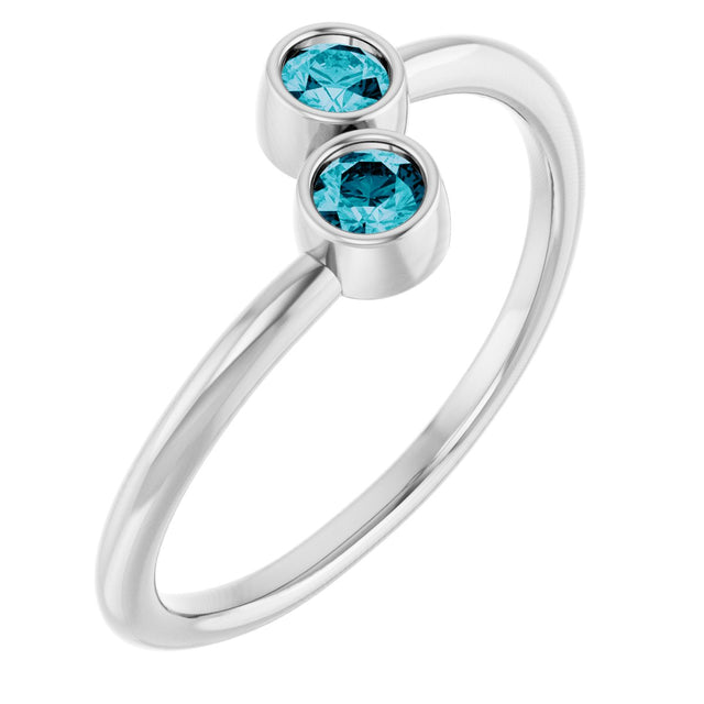 14K Gold Round Natural London Blue Topaz Two-Stone Ring - White Gold