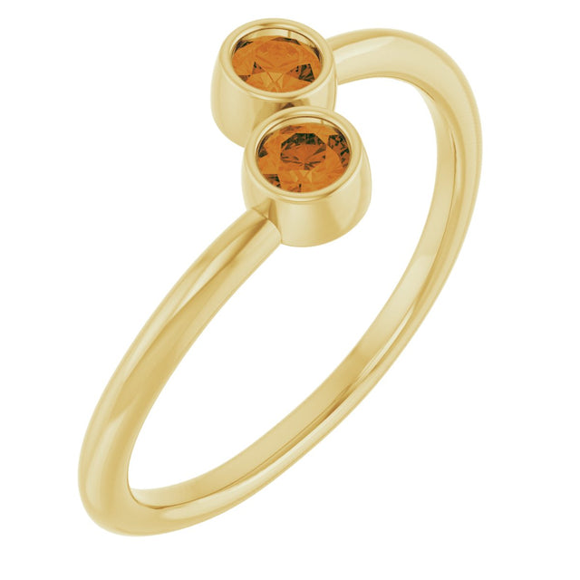 14K Gold Round Natural Citrine Two-Stone Ring - Yellow Gold