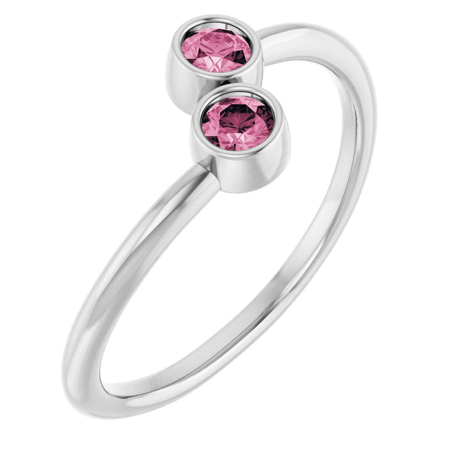 Platinum Round Natural Pink Tourmaline Two-Stone Ring