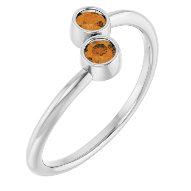 14K Gold Round Natural Citrine Two-Stone Ring - White Gold