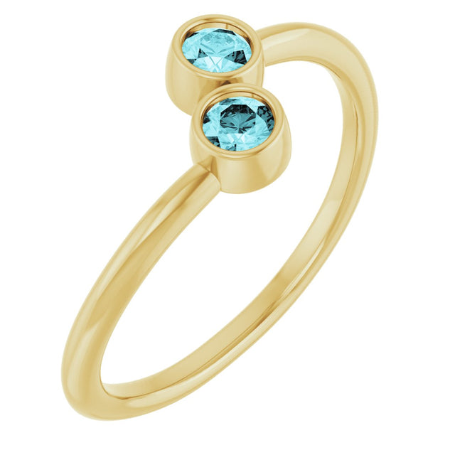 14K Gold Round Natural Blue Zircon Two-Stone Ring - Yellow Gold