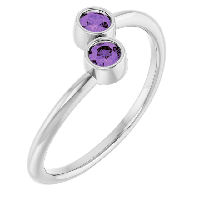 14K Gold Round Natural Amethyst Two-Stone Ring - White Gold