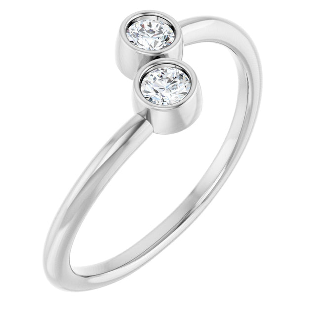 14K Gold Round Natural White Sapphire Two-Stone Ring - White Gold