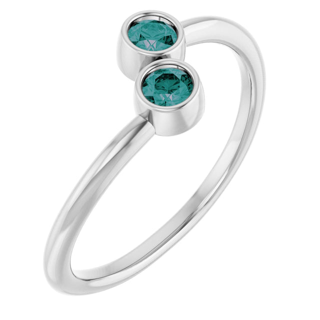 14K Gold Round Lab-Grown Alexandrite Two-Stone Ring - White Gold