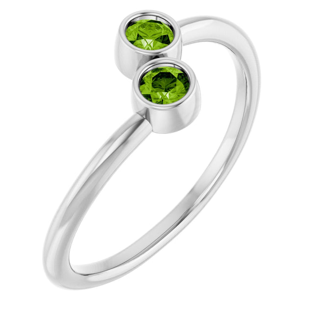 14K Gold Round Natural Peridot Two-Stone Ring - White Gold