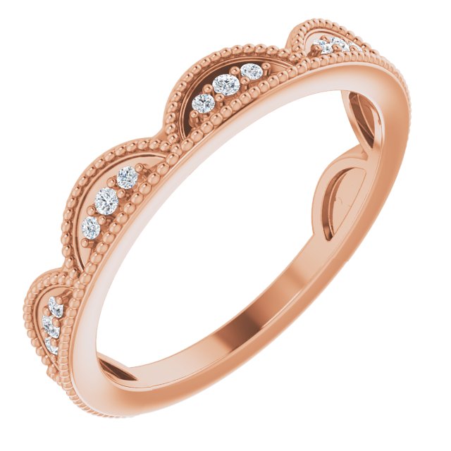 14K Gold Round Natural Diamond Accented Stackable Crown Ring - Rose Gold