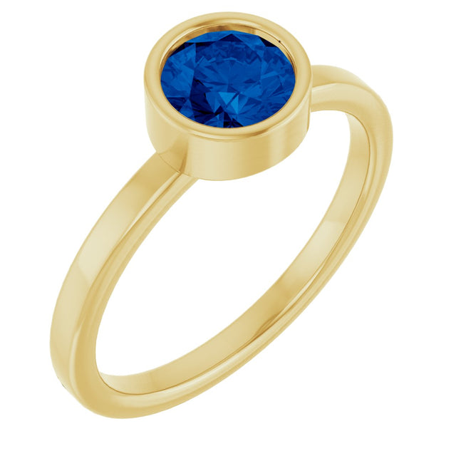 14K Gold Round Natural Blue Sapphire Bezel-Set Solitaire Ring - Yellow Gold