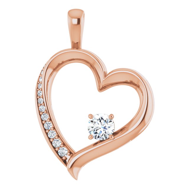 14K Gold Round Natural Diamond Accented Heart Pendant – 1/3 CTW