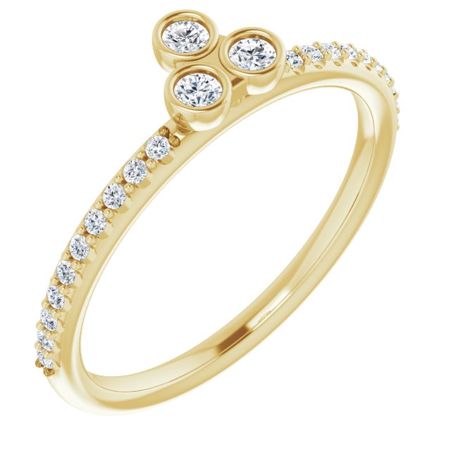 14K Gold Round Natural Diamond Asymmetric Stackable Ring – 2mm Stones - Yellow Gold
