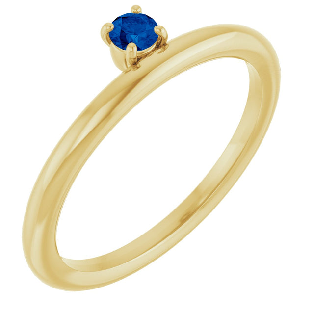 14K Gold Round Lab-Grown Blue Sapphire Asymmetric Stackable Ring - Yellow Gold