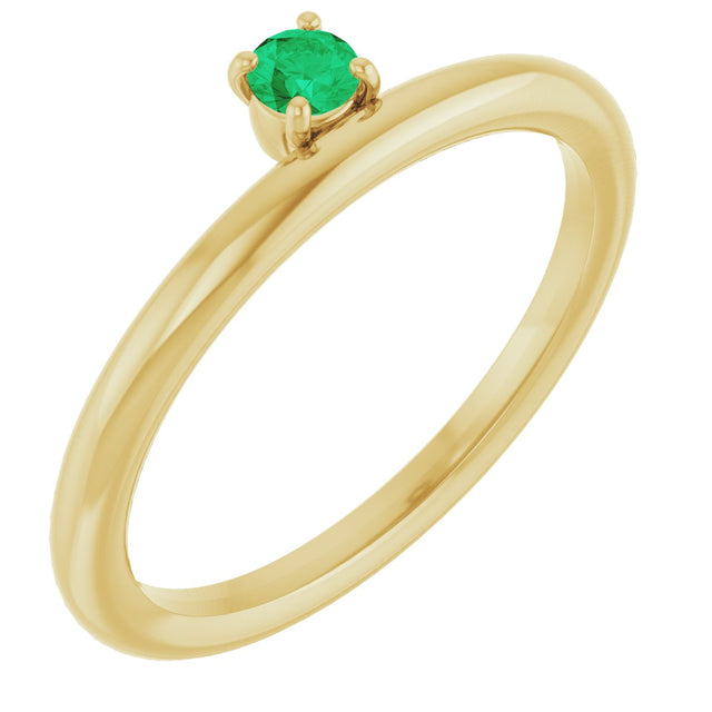 14K Gold Round Lab-Grown Emerald Asymmetric Stackable Ring - Yellow Gold