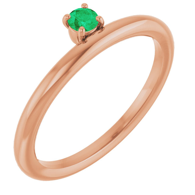 14K Gold Round Lab-Grown Emerald Asymmetric Stackable Ring - Rose Gold