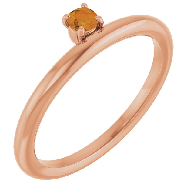 14K Gold Round Natural Citrine Asymmetric Stackable Ring - Rose Gold