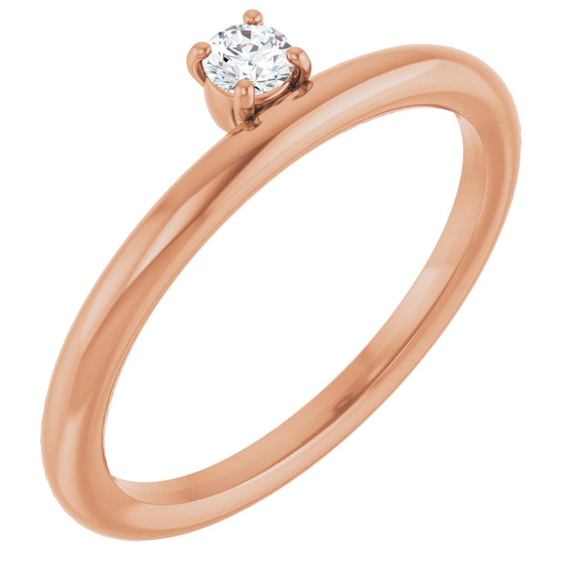 14K Gold Round Natural White Sapphire Asymmetric Stackable Ring - Rose Gold