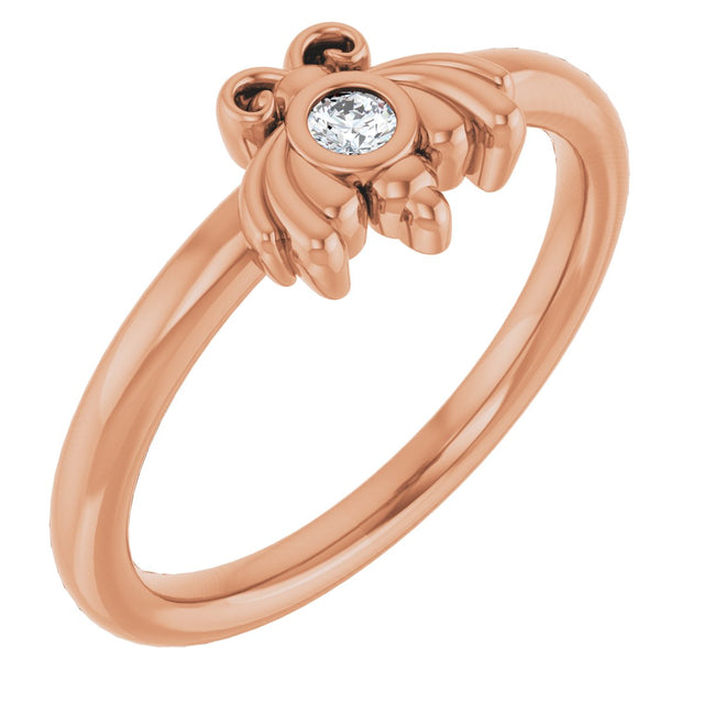 14K Gold Round Natural Diamond Youth Bee Ring - Rose Gold