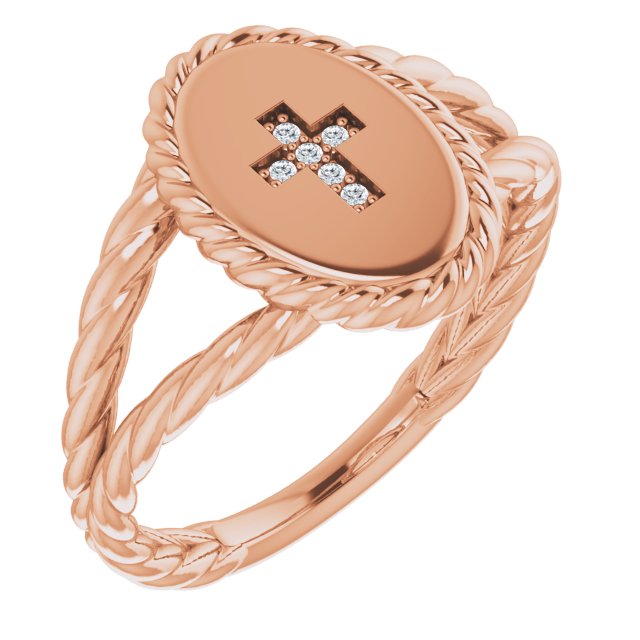 14K Gold Round Natural Diamond Cross Ring – 0.9mm Stones - Rose Gold