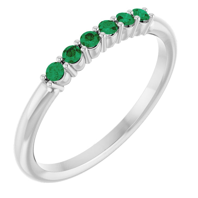 14K Gold Round Natural Emerald Accented Stackable Ring - White Gold