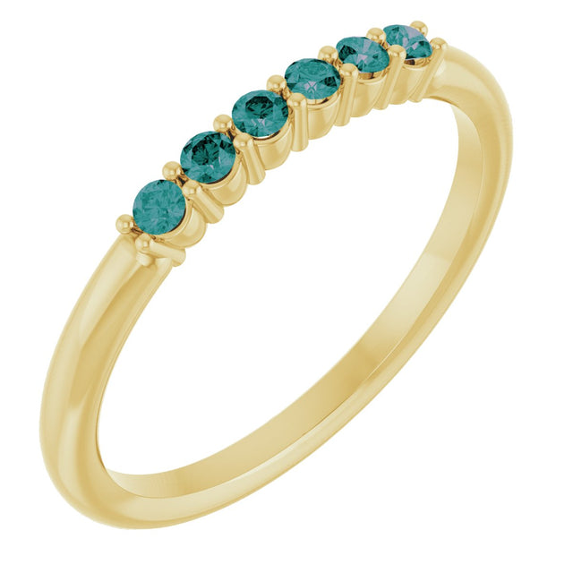 14K Gold Round Natural Alexandrite Accented Stackable Ring - Yellow Gold