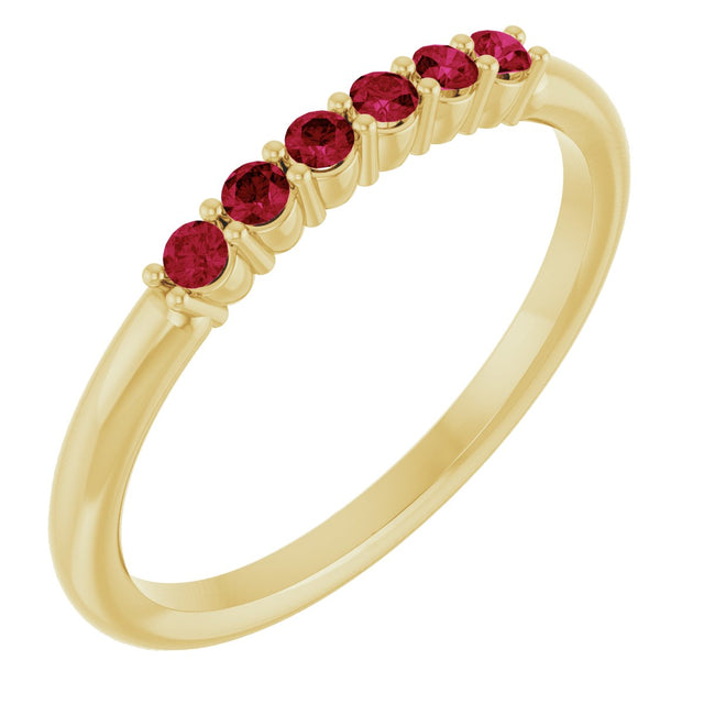 14K Gold Round Natural Ruby Accented Stackable Ring - Yellow Gold