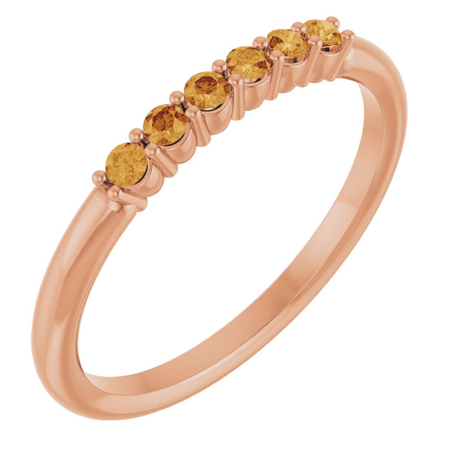 14K Gold Round Natural Citrine Accented Stackable Ring - Rose Gold