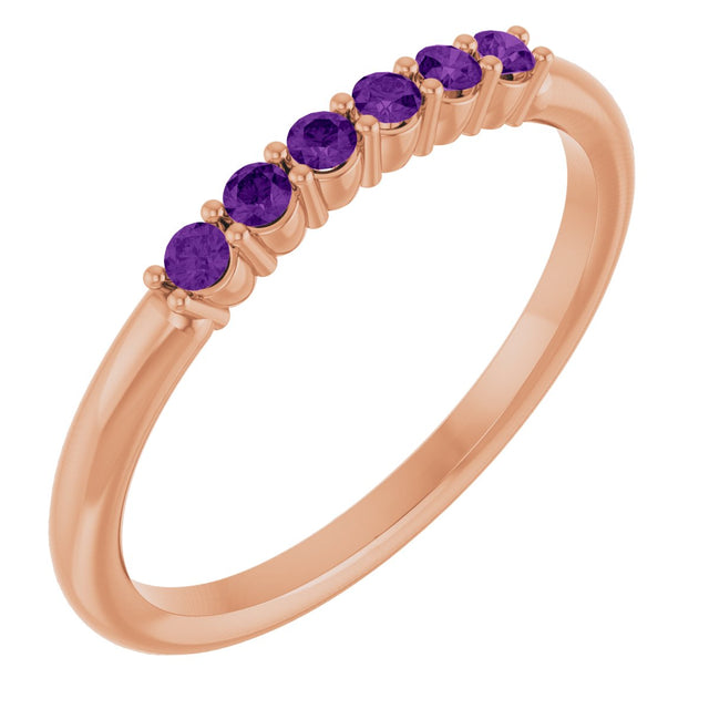 14K Gold Round Natural Amethyst Accented Stackable Ring - Rose Gold