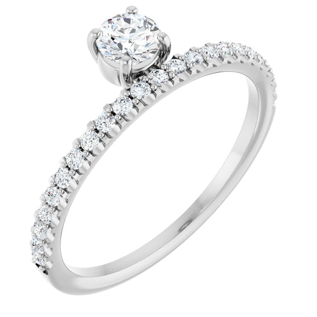 14K Gold Round Natural Diamond Asymmetric Stackable Ring – 4.1mm Stones - White Gold