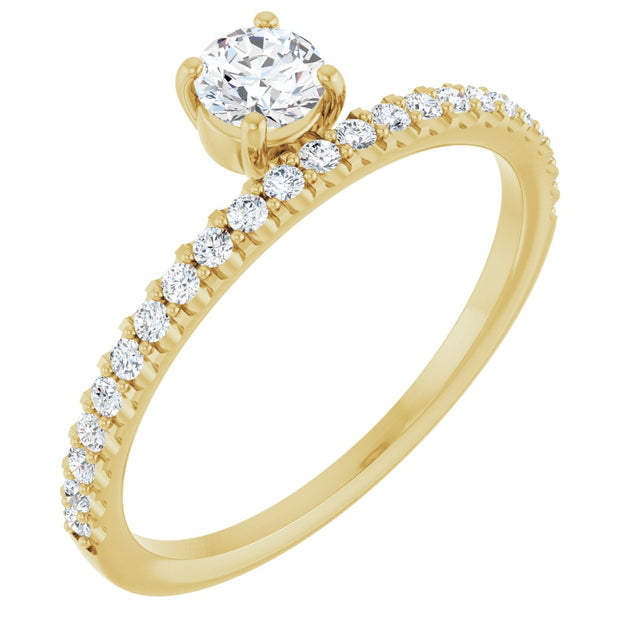 14K Gold Round Natural Diamond Asymmetric Stackable Ring – 4.1mm Stones - Yellow Gold