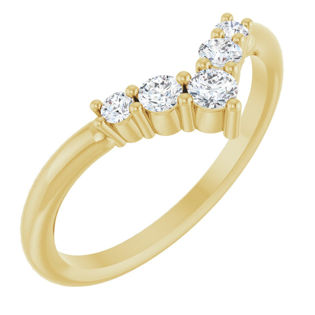 14K Gold Round Lab-Grown Diamond Accented Graduated V Ring - Yellow Gold