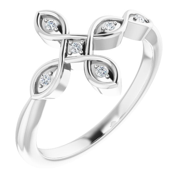 Platinum Round Natural Diamond Accented Sideways Cross Ring