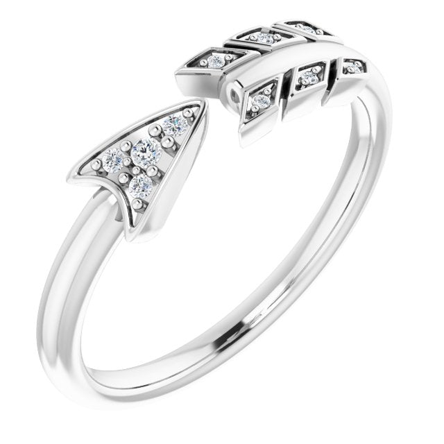 14K Gold Round Natural Diamond Accented Arrow Ring - White Gold