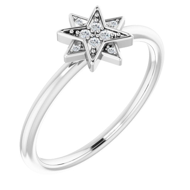 Platinum Round Natural Diamond Star Ring