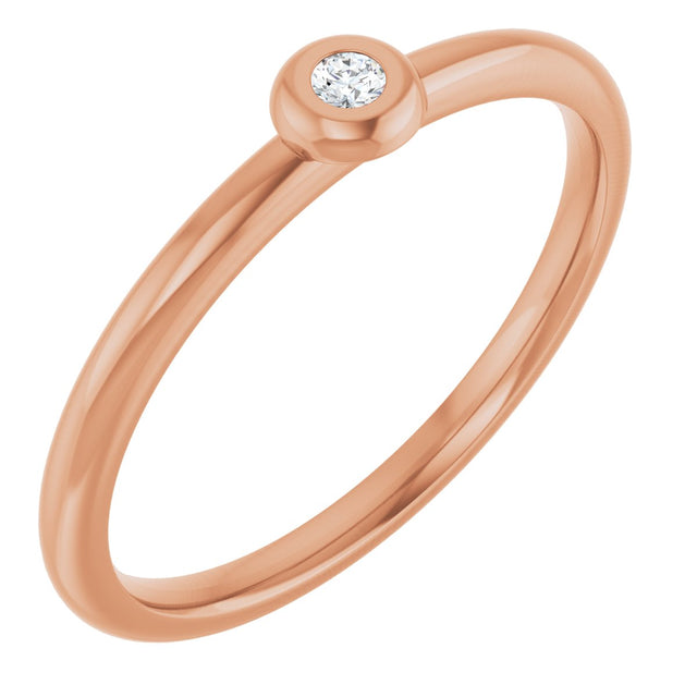 14K Gold Round Natural Diamond Stackable Bezel-Set Ring - Rose Gold