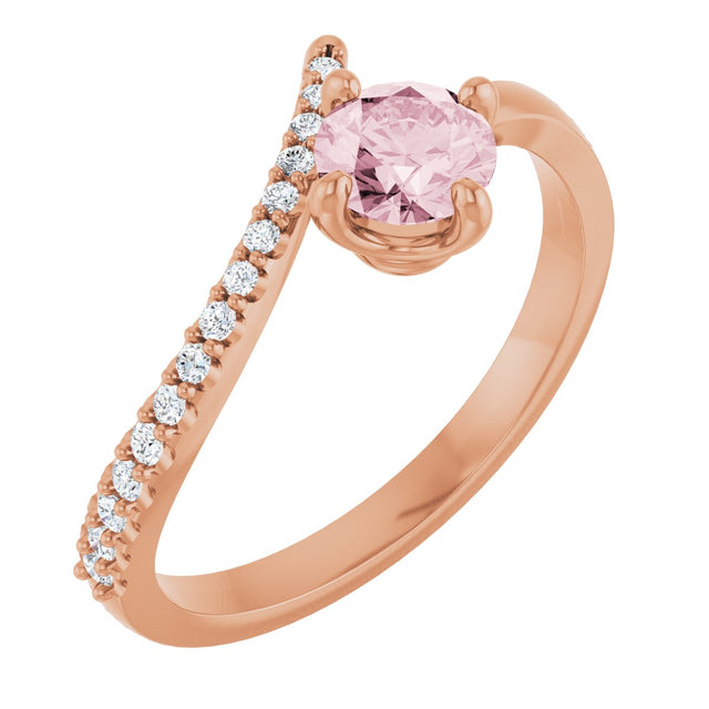 14K Gold Round Natural Pink Morganite Accented Bypass Ring - Rose Gold