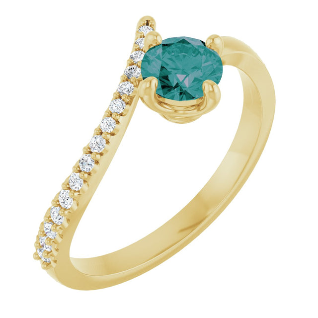 14K Gold Round Lab-Grown Alexandrite Accented Bypass Ring - Yellow Gold