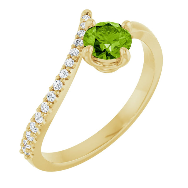14K Gold Round Natural Peridot Accented Bypass Ring - Yellow Gold
