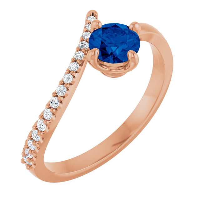 14K Gold Round Natural Blue Sapphire Accented Bypass Ring - Rose Gold