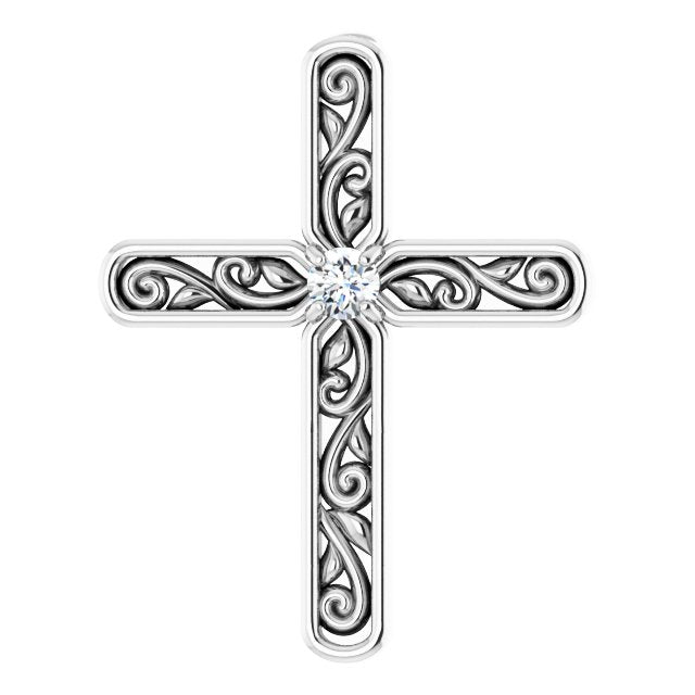 Platinum Round Natural Diamond Sculptural Solitaire Cross Pendant