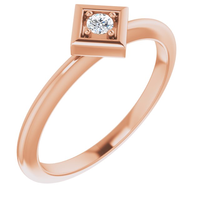 14K Gold Round Natural Diamond Stackable Geometric Ring - Rose Gold
