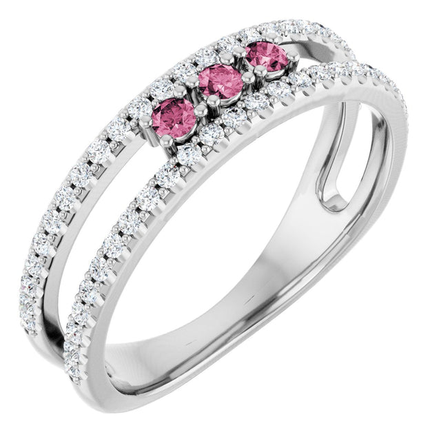 14K Gold Round Natural Pink Tourmaline Negative Space Ring - White Gold