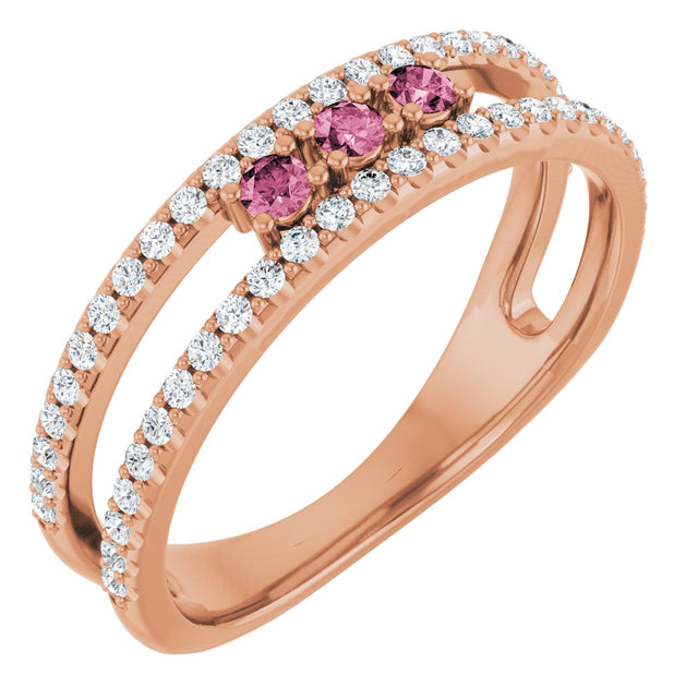 14K Gold Round Natural Pink Tourmaline Negative Space Ring - Rose Gold