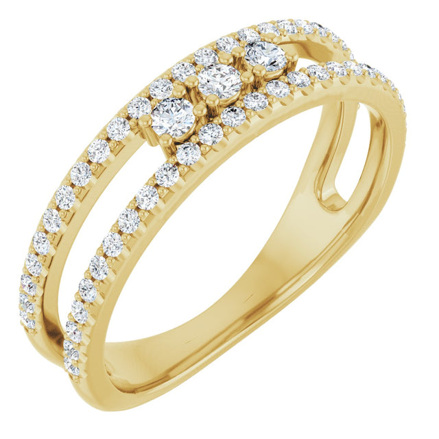 14K Gold Round Natural Diamond Negative Space Ring – 2mm Stones - Yellow Gold